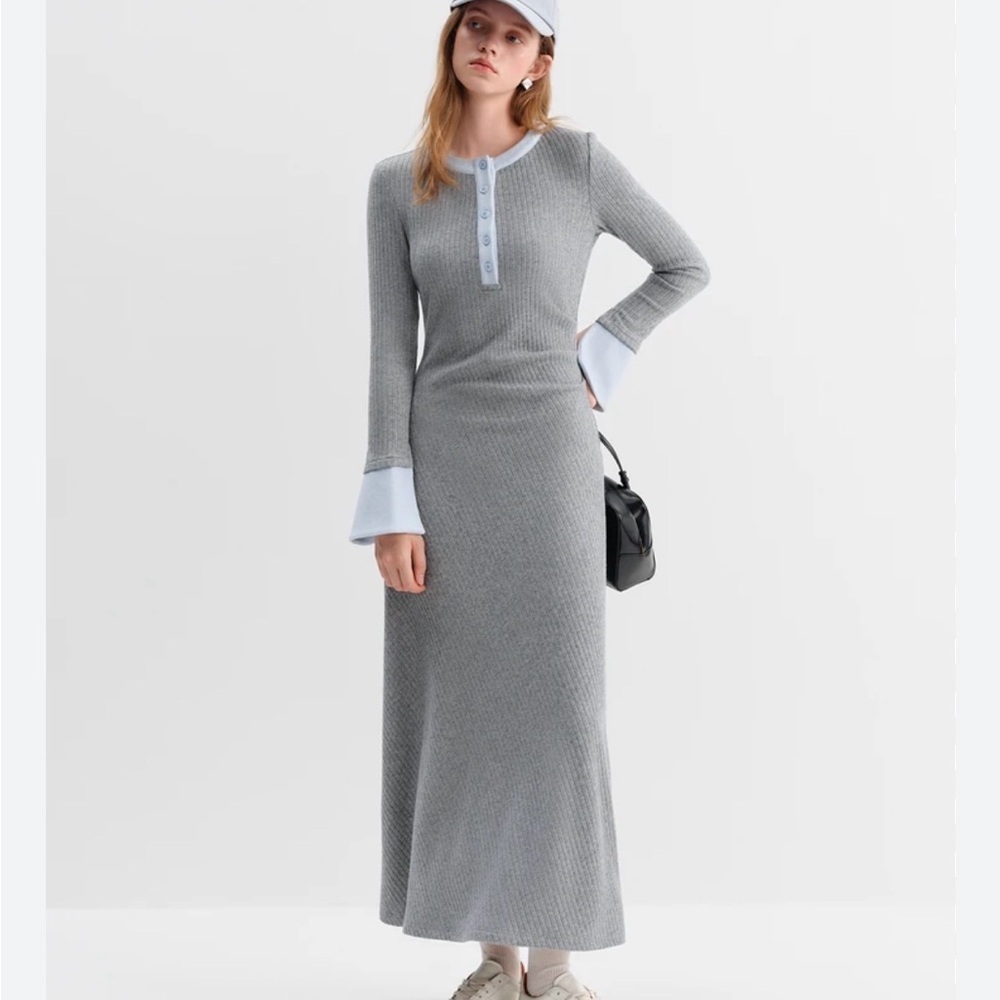 Cupshe Gray Long Sleeve Maxi Dress size small